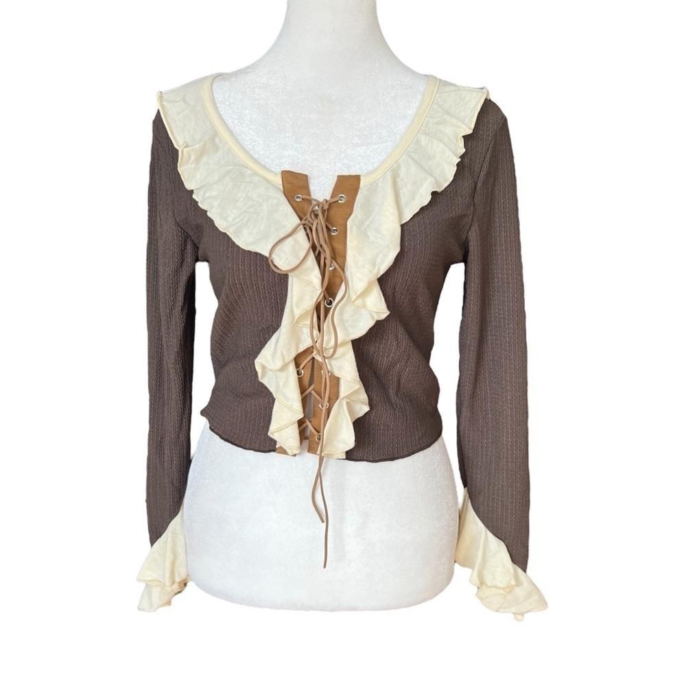 CIDER Lace Up Ruffle Blouse - Picture 4 of 8
